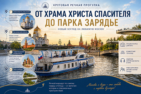 Речная прогулка: маршрут «Центральный» №3 по центру Москвы от Храма Христа Спасителя